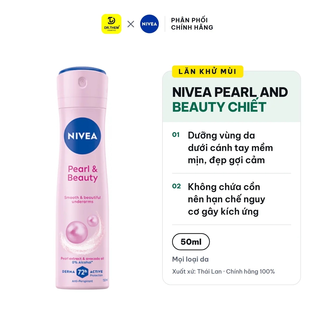 Lăn Khử Mùi Nivea Pearl And Beauty Chiết Xuất Ngọc Trai Dưỡng Sáng Mềm Mịn Ngăn Mùi 72 Giờ 50ml