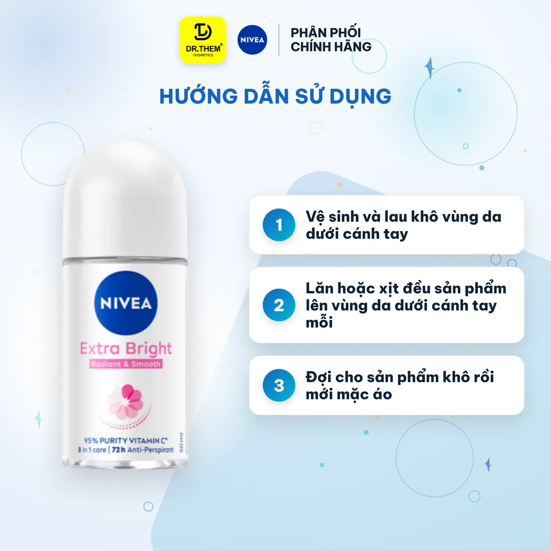 Lăn Ngăn Mùi Nivea Extra Bright Vitamin C Dưỡng Sáng Mịn Hỗ Trợ Giảm Thâm Sạm Ngăn Mùi 72 Giờ 50ml 3