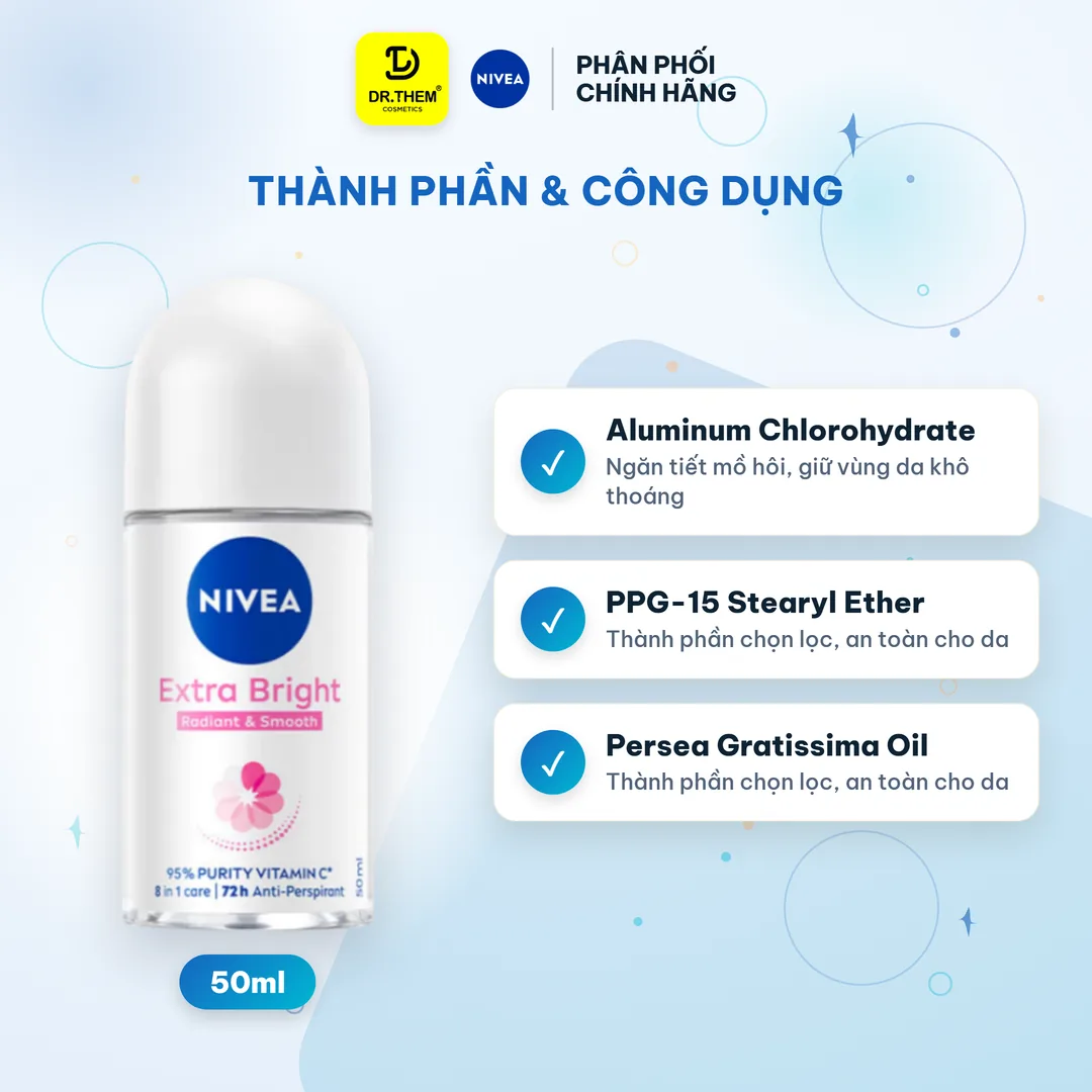 Lăn Ngăn Mùi Nivea Extra Bright Vitamin C Dưỡng Sáng Mịn Hỗ Trợ Giảm Thâm Sạm Ngăn Mùi 72 Giờ 50ml 2
