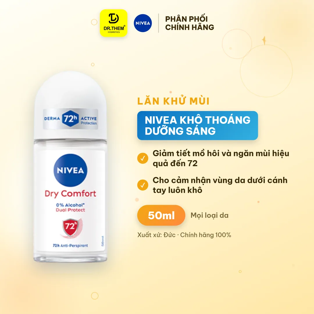 Lăn Khử Mùi Nivea Khô Thoáng Dưỡng Sáng Mịn Mượt 50ml