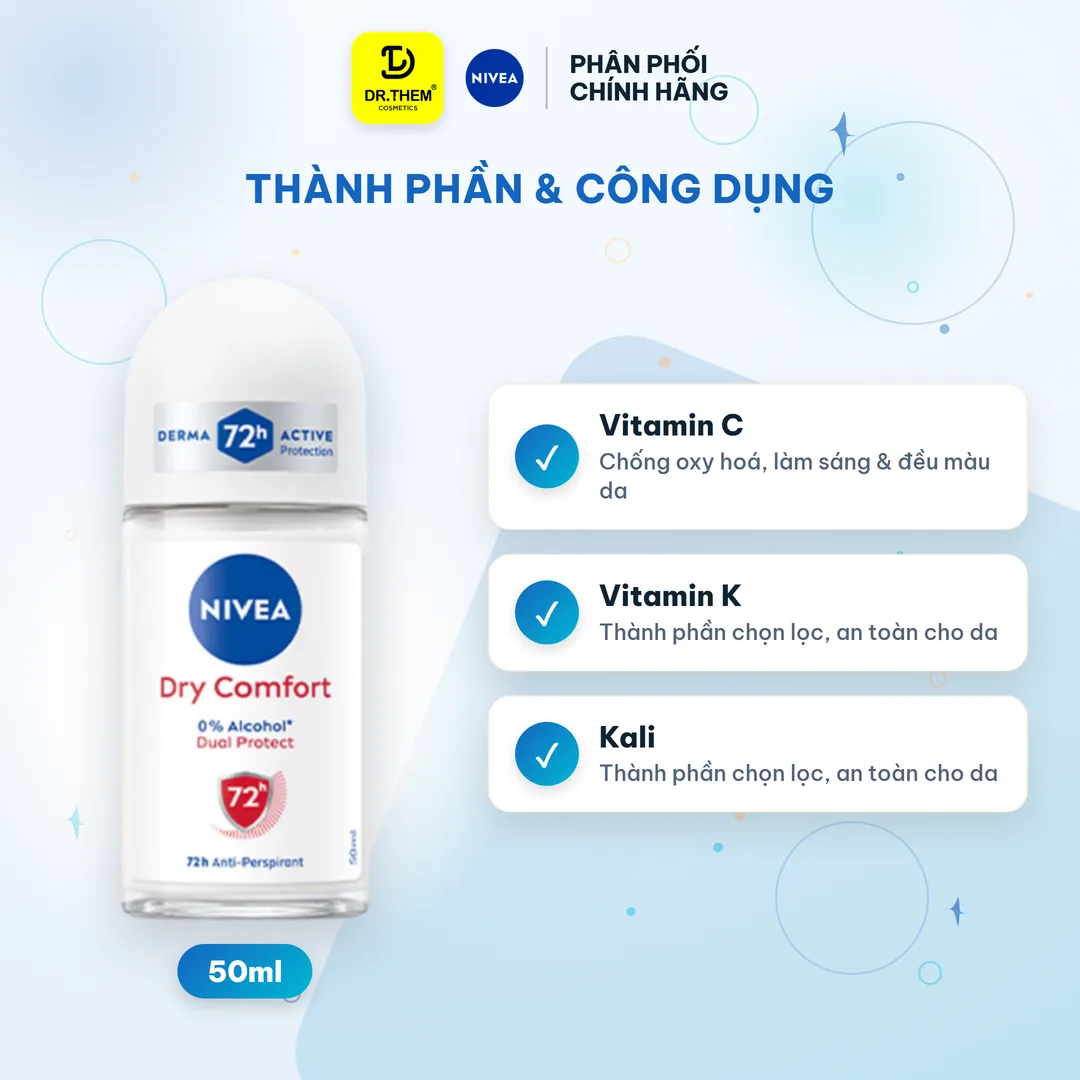 Lăn Khử Mùi Nivea Khô Thoáng Dưỡng Sáng Mịn Mượt 50ml 2