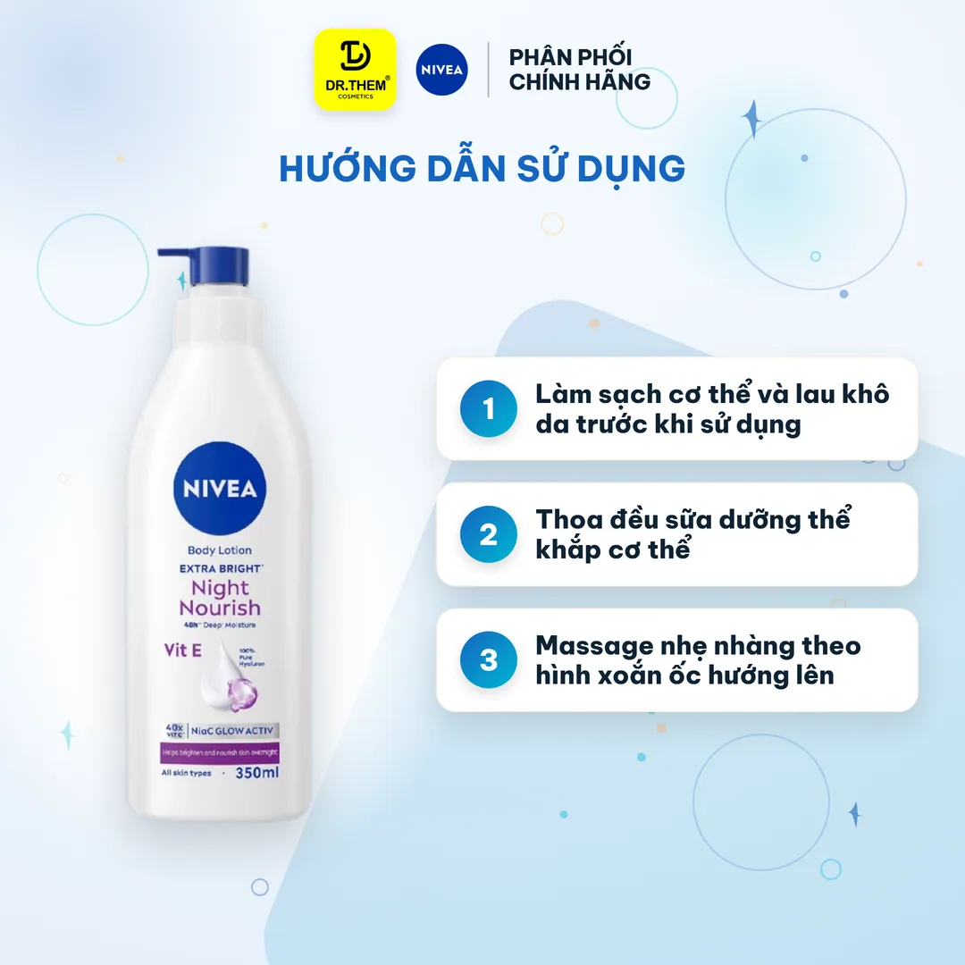 Sữa Dưỡng Thể Nivea Extra White Night Hỗ Trợ Dưỡng Sáng Mịn Da Ban Đêm Với Niacinamide Vitamin C 350ml 4