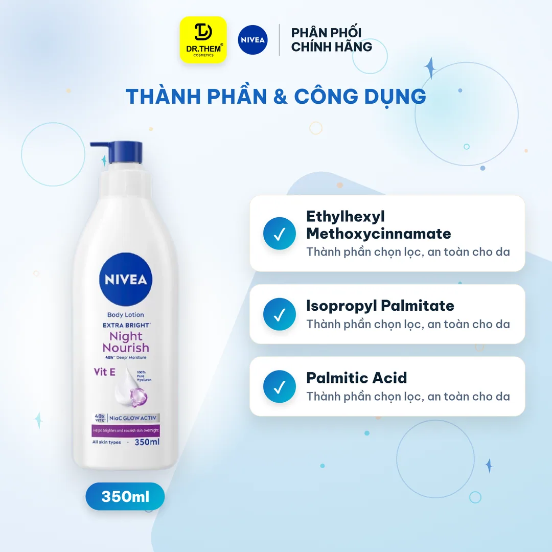 Sữa Dưỡng Thể Nivea Extra White Night Hỗ Trợ Dưỡng Sáng Mịn Da Ban Đêm Với Niacinamide Vitamin C 350ml 3