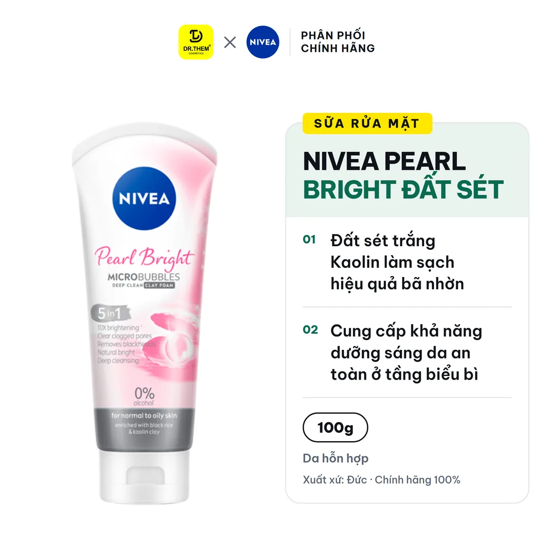 Sữa Rửa Mặt Nivea Pearl Bright Đất Sét Ngọc Trai Làm Sạch Sâu Dưỡng Sáng Da Dành Cho Nữ 100g