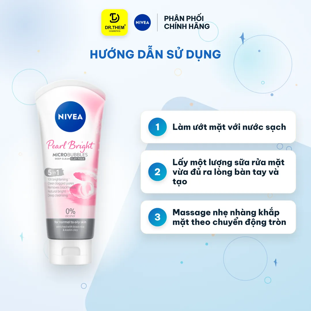 Sữa Rửa Mặt Nivea Pearl Bright Đất Sét Ngọc Trai Làm Sạch Sâu Dưỡng Sáng Da Dành Cho Nữ 100g 3
