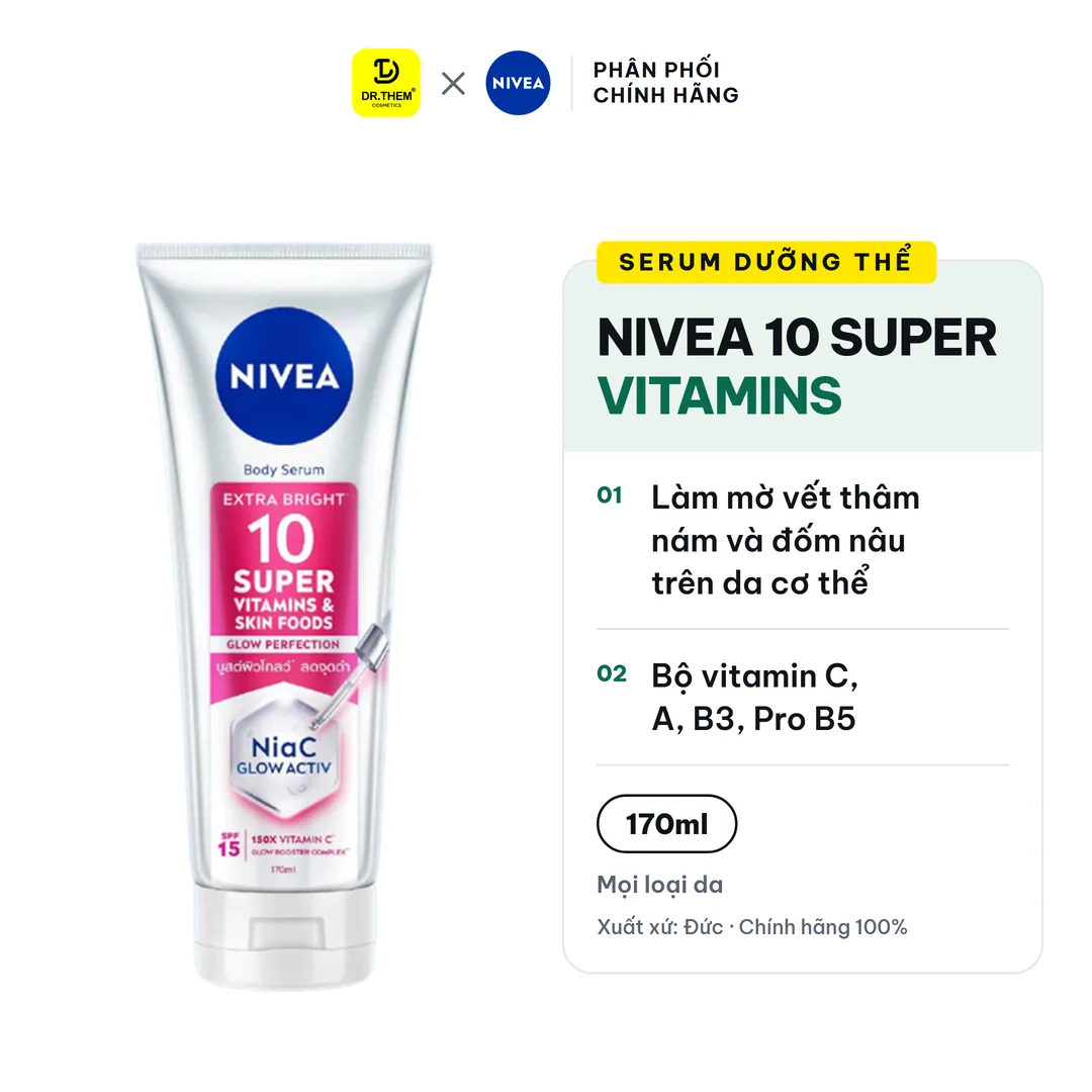 Sữa Dưỡng Thể Nivea Extra Bright Body Serum Dưỡng Sáng Đều Màu Hỗ Trợ Mờ Thâm Nám Cho Da Cơ Thể 170ml/300ml/350ml