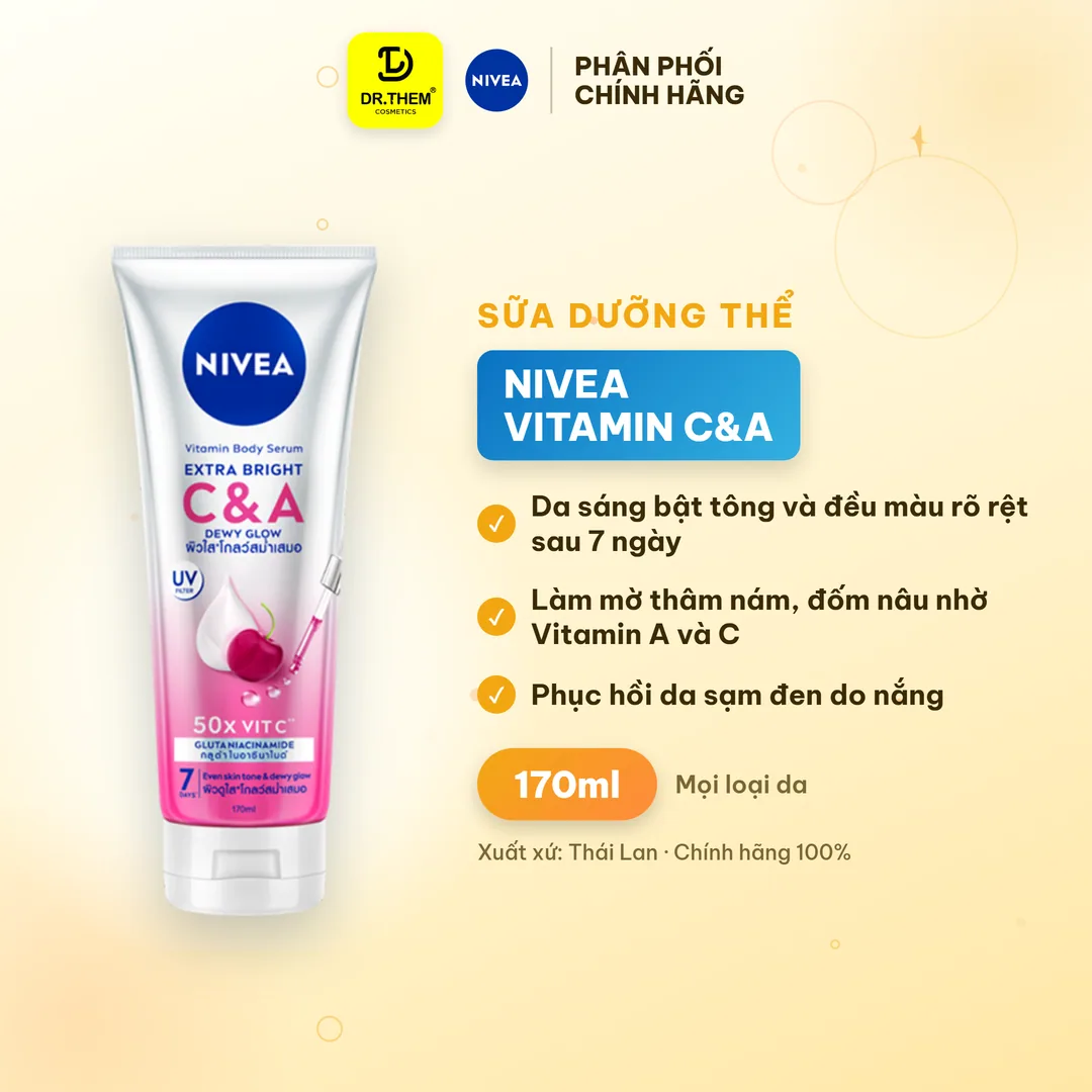 Sữa Dưỡng Thể Nivea Extra Bright Body Serum Dưỡng Sáng Đều Màu Hỗ Trợ Mờ Thâm Nám Cho Da Cơ Thể 170ml/300ml/350ml 3