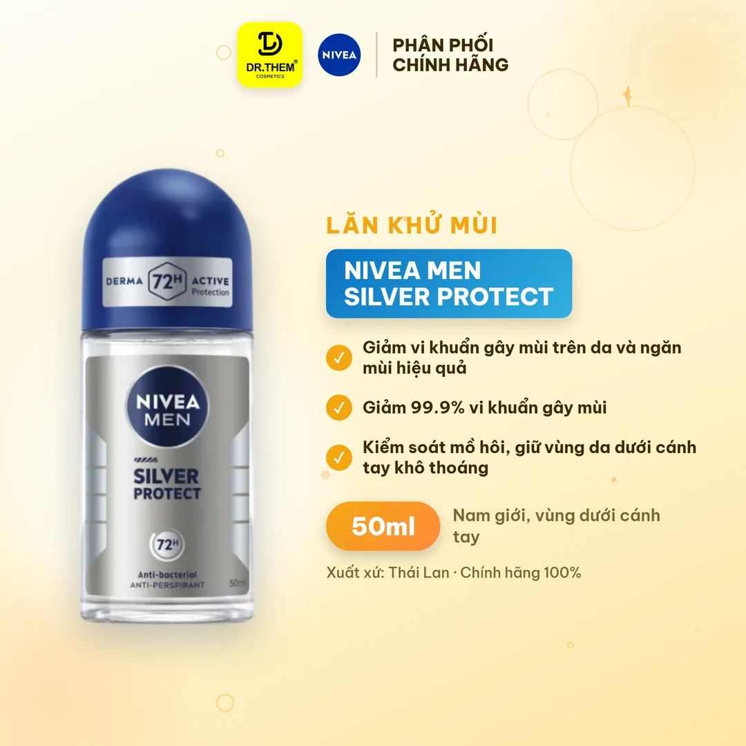 Lăn Khử Mùi Nivea Men Silver Protect Phân Tử Bạc Ngăn Khuẩn Gây Mùi Khô Thoáng Cả Ngày Cho Nam 50ml