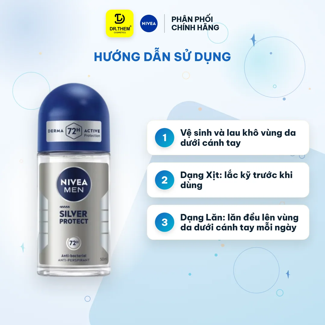 Lăn Khử Mùi Nivea Men Silver Protect Phân Tử Bạc Ngăn Khuẩn Gây Mùi Khô Thoáng Cả Ngày Cho Nam 50ml 3