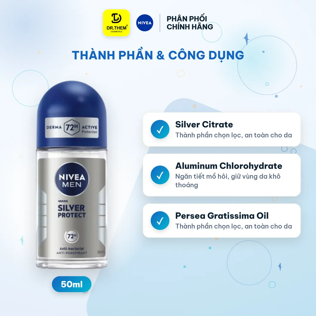 Lăn Khử Mùi Nivea Men Silver Protect Phân Tử Bạc Ngăn Khuẩn Gây Mùi Khô Thoáng Cả Ngày Cho Nam 50ml 2