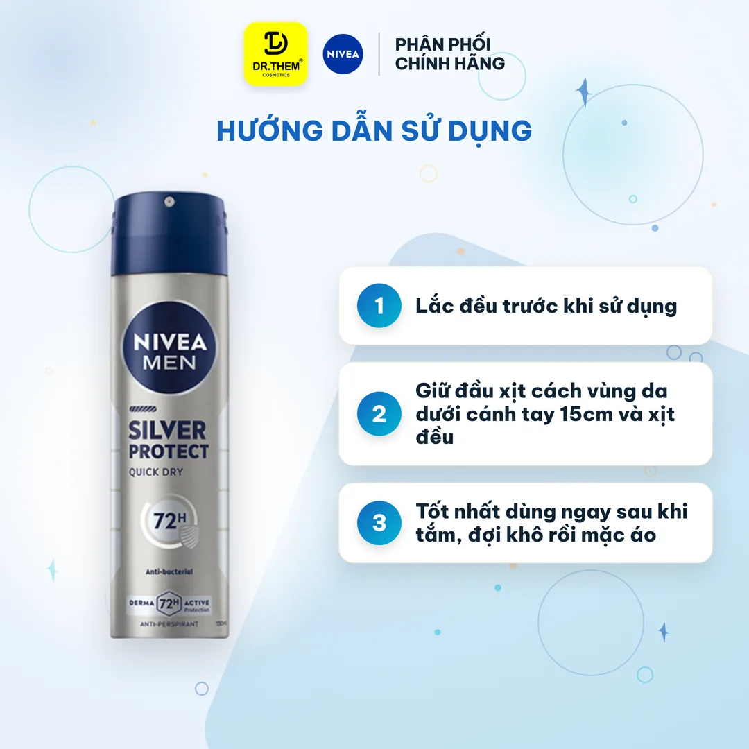 Xịt Khử Mùi Nivea Men Silver Protect Phân Tử Bạc Ngăn Khuẩn Gây Mùi Khô Thoáng Cả Ngày Cho Nam 150ml 3