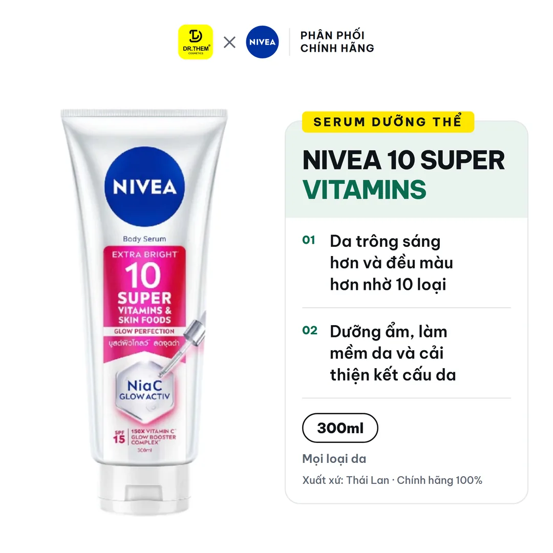 Serum Dưỡng Thể Nivea 10 Super Vitamins & Skin Foods Sáng Da, Mờ Thâm 300ml