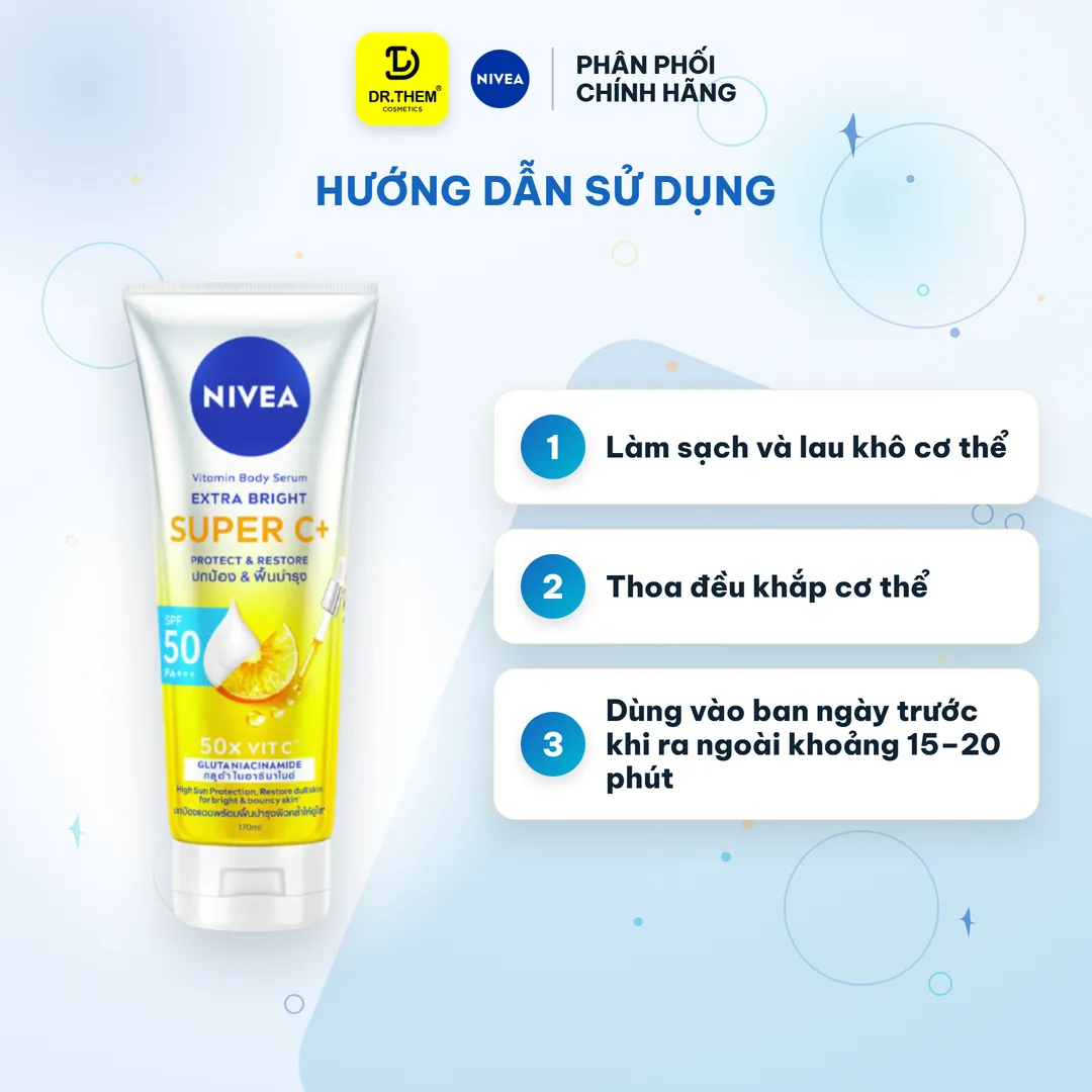 Sữa Dưỡng Thể Chống Nắng Nivea Vitamin Super C+ SPF50 PA+++ Dưỡng Sáng Ngừa Thâm Sạm Cho Toàn Thân 170ml 3