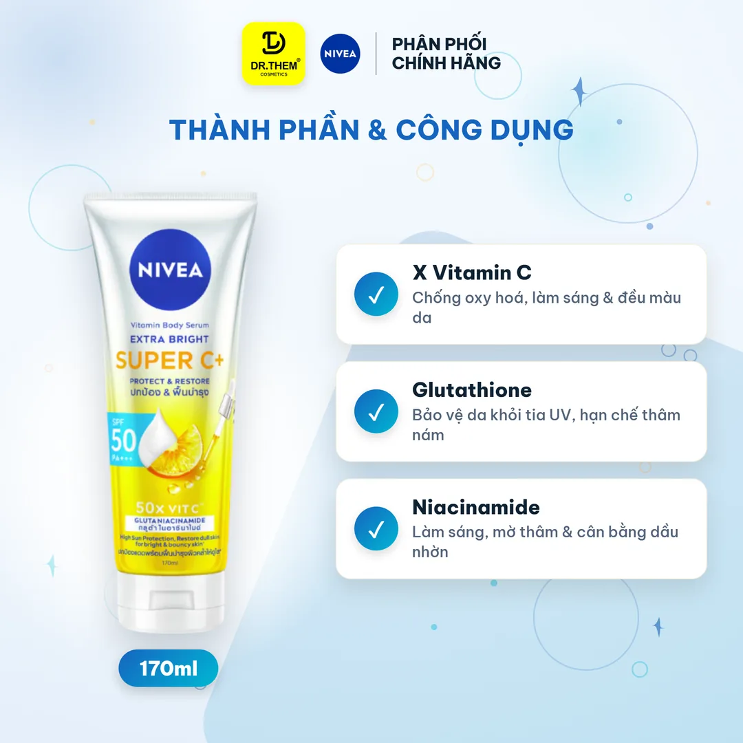 Sữa Dưỡng Thể Chống Nắng Nivea Vitamin Super C+ SPF50 PA+++ Dưỡng Sáng Ngừa Thâm Sạm Cho Toàn Thân 170ml 2