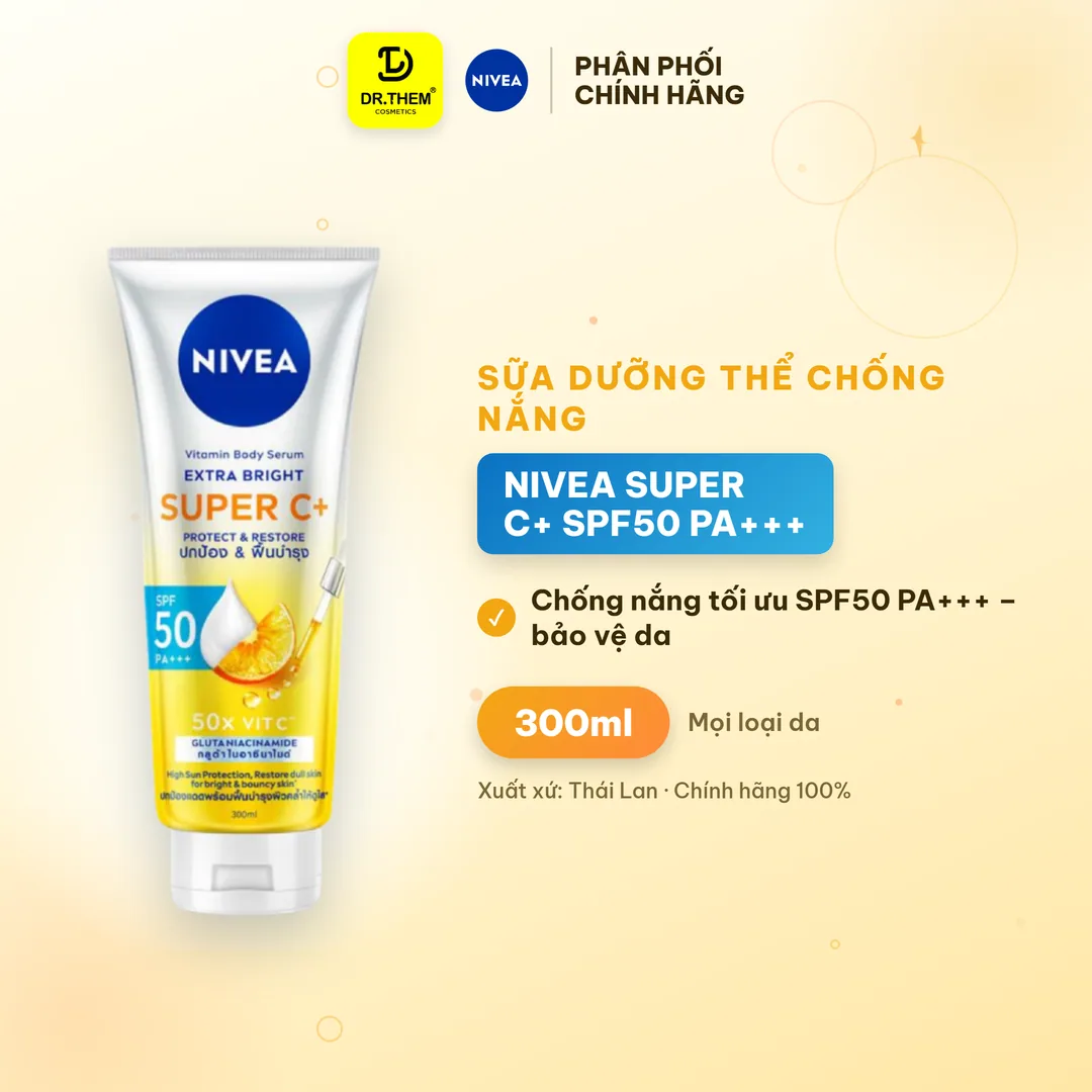 Sữa Dưỡng Thể Chống Nắng Nivea Vitamin Super C+ SPF50 PA+++ 300ml - Dưỡng Sáng, Ngừa Thâm Sạm