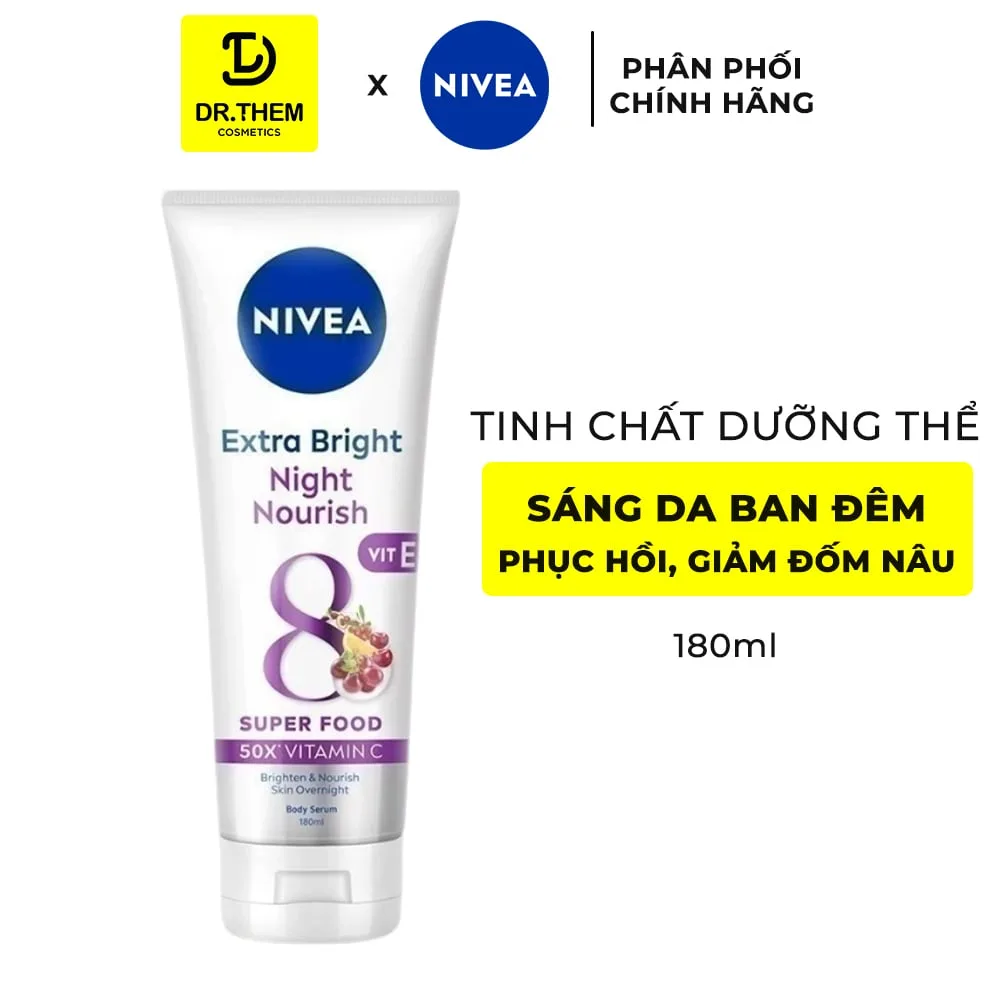 Serum Dưỡng Thể Nivea 8 Super Foods Ban Đêm Hỗ Trợ Phục Hồi Dưỡng Sáng Làm Mờ Đốm Nâu Đều Màu Da 180ml