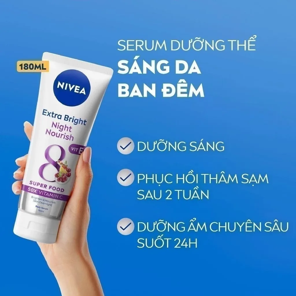 Serum Dưỡng Thể Nivea 8 Super Foods Ban Đêm Hỗ Trợ Phục Hồi Dưỡng Sáng Làm Mờ Đốm Nâu Đều Màu Da 180ml 8