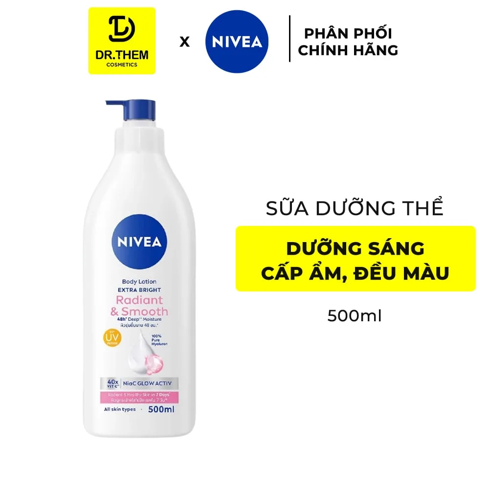 Sữa Dưỡng Thể Nivea Extra Bright Radiant & Smooth Dưỡng Sáng Mịn Da Cấp Ẩm Đều Màu Màng Lọc UV Cho Mọi Loại Da 500ml