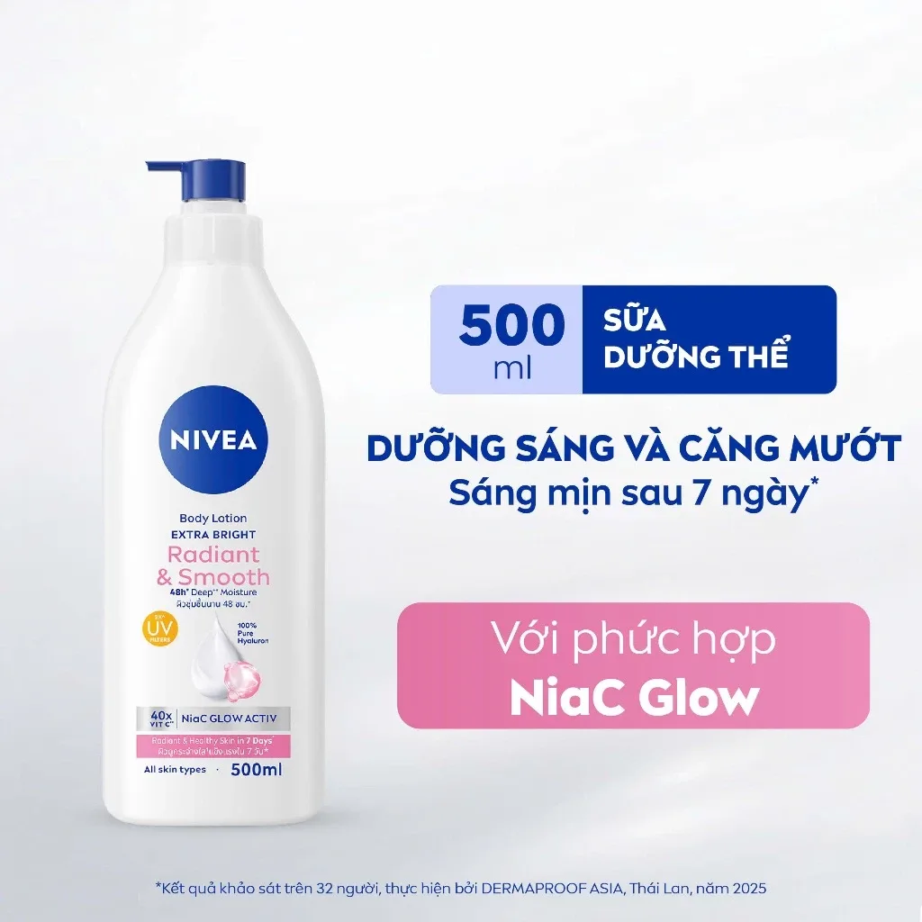 Sữa Dưỡng Thể Nivea Extra Bright Radiant & Smooth Dưỡng Sáng Mịn Da Cấp Ẩm Đều Màu Màng Lọc UV Cho Mọi Loại Da 500ml 2