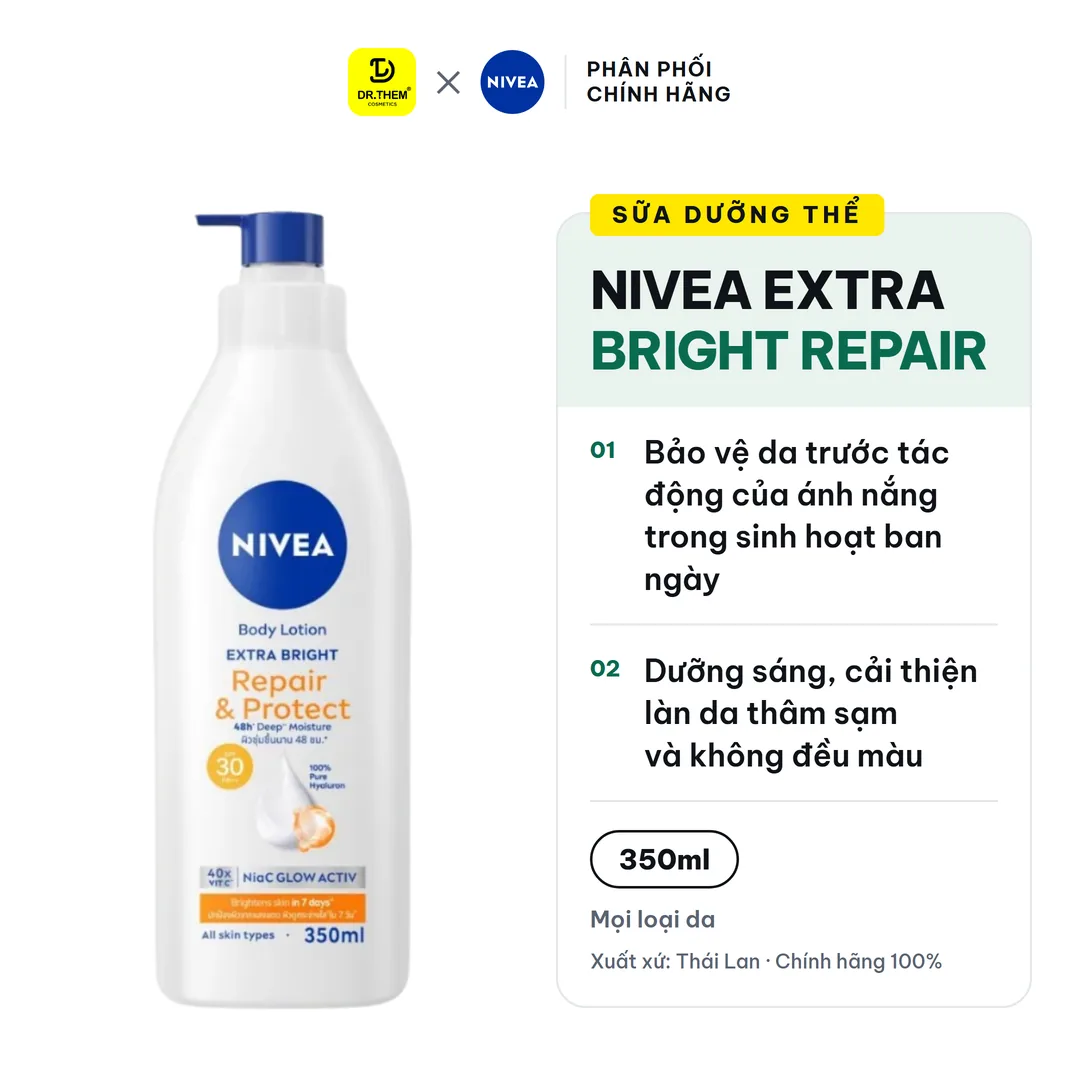 Sữa Dưỡng Thể Nivea Extra Bright Repair & Protect 8 Super Foods SPF30 PA++ Dưỡng Sáng Cấp Ẩm Chống Nắng Ban Ngày 350ml