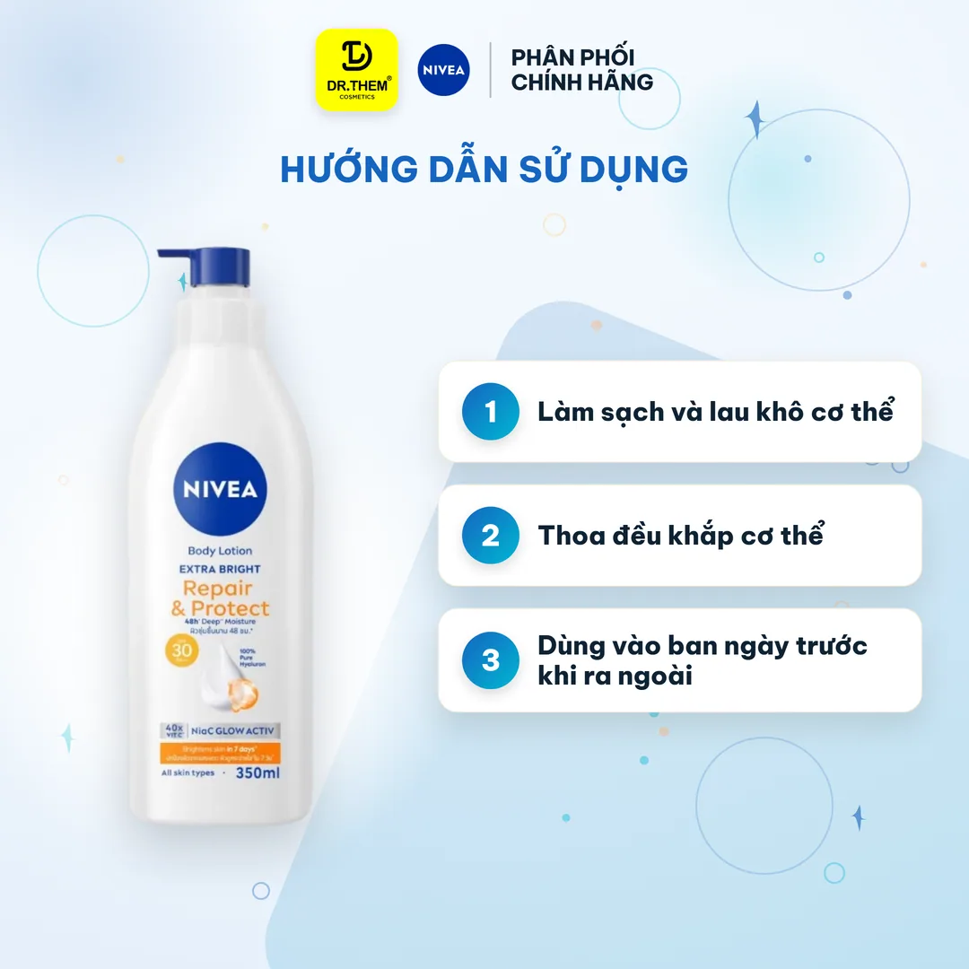 Sữa Dưỡng Thể Nivea Extra Bright Repair & Protect 8 Super Foods SPF30 PA++ Dưỡng Sáng Cấp Ẩm Chống Nắng Ban Ngày 350ml 8