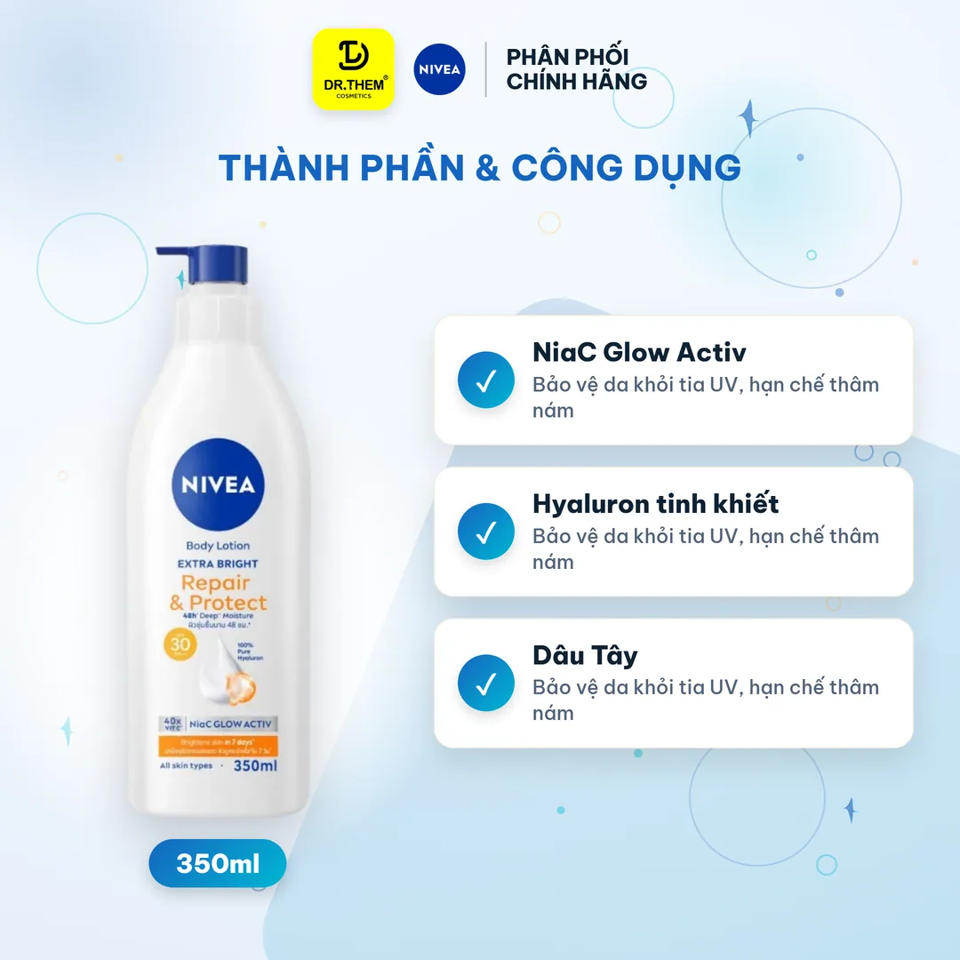 Sữa Dưỡng Thể Nivea Extra Bright Repair & Protect 8 Super Foods SPF30 PA++ Dưỡng Sáng Cấp Ẩm Chống Nắng Ban Ngày 350ml 7