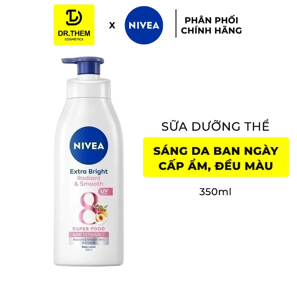 Sữa Dưỡng Thể Nivea Extra Bright Radiant & Smooth 8 Super Foods Dưỡng Sáng Mịn Cấp Ẩm Đều Màu Ban Ngày 350ml