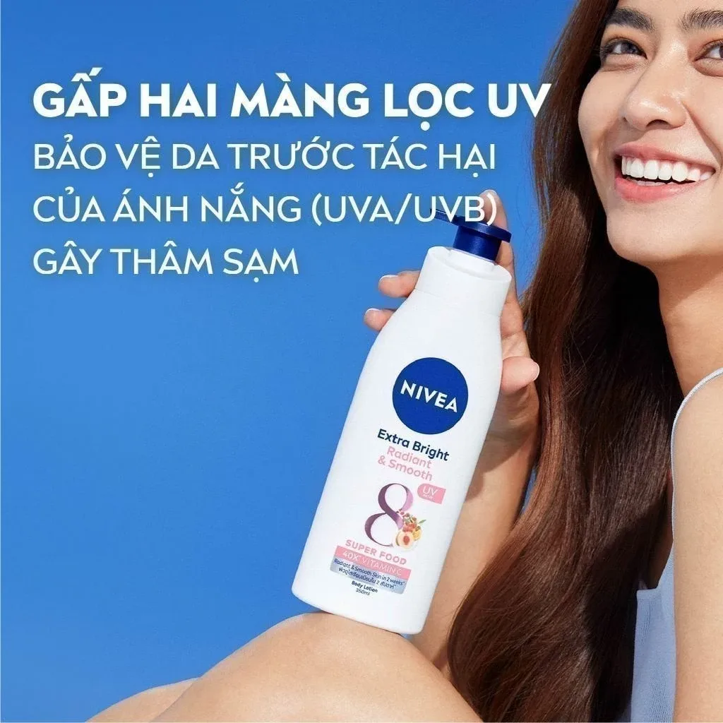 Sữa Dưỡng Thể Nivea Extra Bright Radiant & Smooth 8 Super Foods Dưỡng Sáng Mịn Cấp Ẩm Đều Màu Ban Ngày 350ml 8