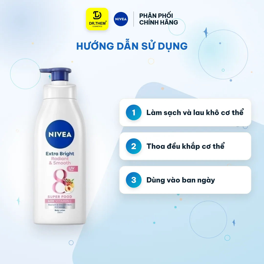 Sữa Dưỡng Thể Nivea Extra Bright Radiant & Smooth 8 Super Foods Dưỡng Sáng Mịn Cấp Ẩm Đều Màu Ban Ngày 350ml 11