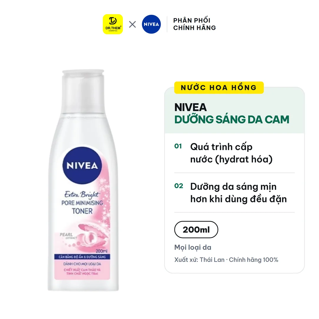 Nước Hoa Hồng Nivea Dưỡng Sáng Da Cam Thảo & Pearly Bright Cân Bằng pH Se Khít Lỗ Chân Lông Cho Mọi Loại Da 200ml