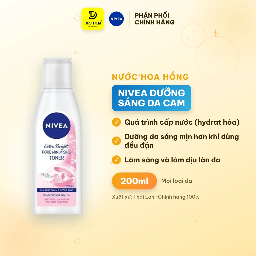 Nước Hoa Hồng Nivea Dưỡng Sáng Da Cam Thảo & Pearly Bright Cân Bằng pH Se Khít Lỗ Chân Lông Cho Mọi Loại Da 200ml