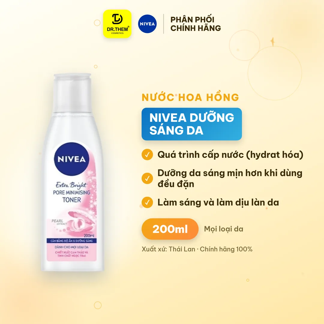 Nước Hoa Hồng Nivea Dưỡng Sáng Da Cam Thảo & Pearly Bright Cân Bằng pH Se Khít Lỗ Chân Lông Cho Mọi Loại Da 200ml