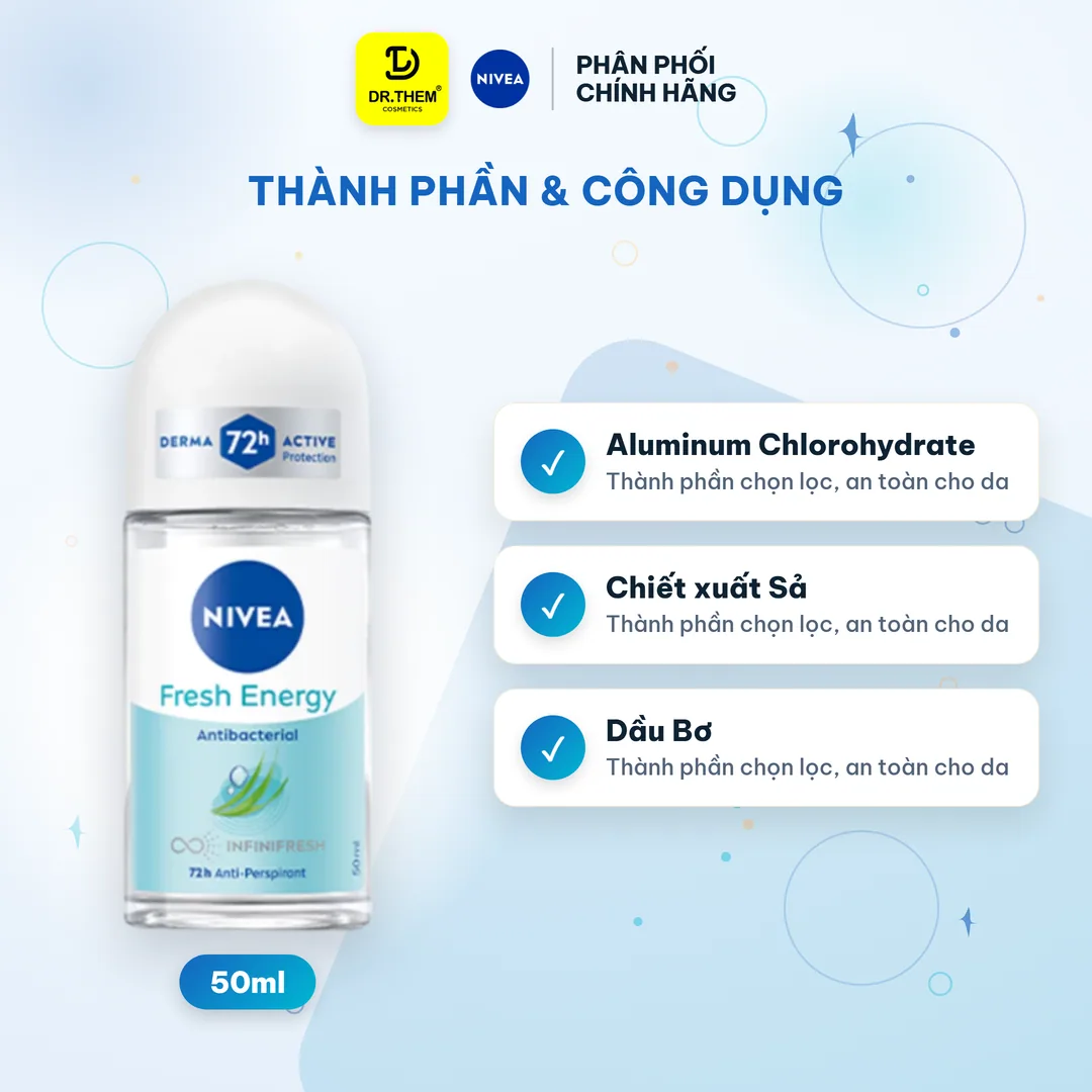 Lăn Ngăn Mùi NIVEA Fresh Energy Tươi Mát Sức Sống Khô Thoáng Ngăn Mùi 72 Giờ Chiết Xuất Sả Không Cồn 50ml 7