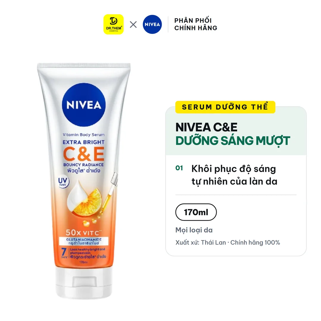 Serum Dưỡng Thể NIVEA Vitamin C&E Dưỡng Sáng Mượt Da Căng Mọng Sau 7 Ngày Với Glutathione 170ml