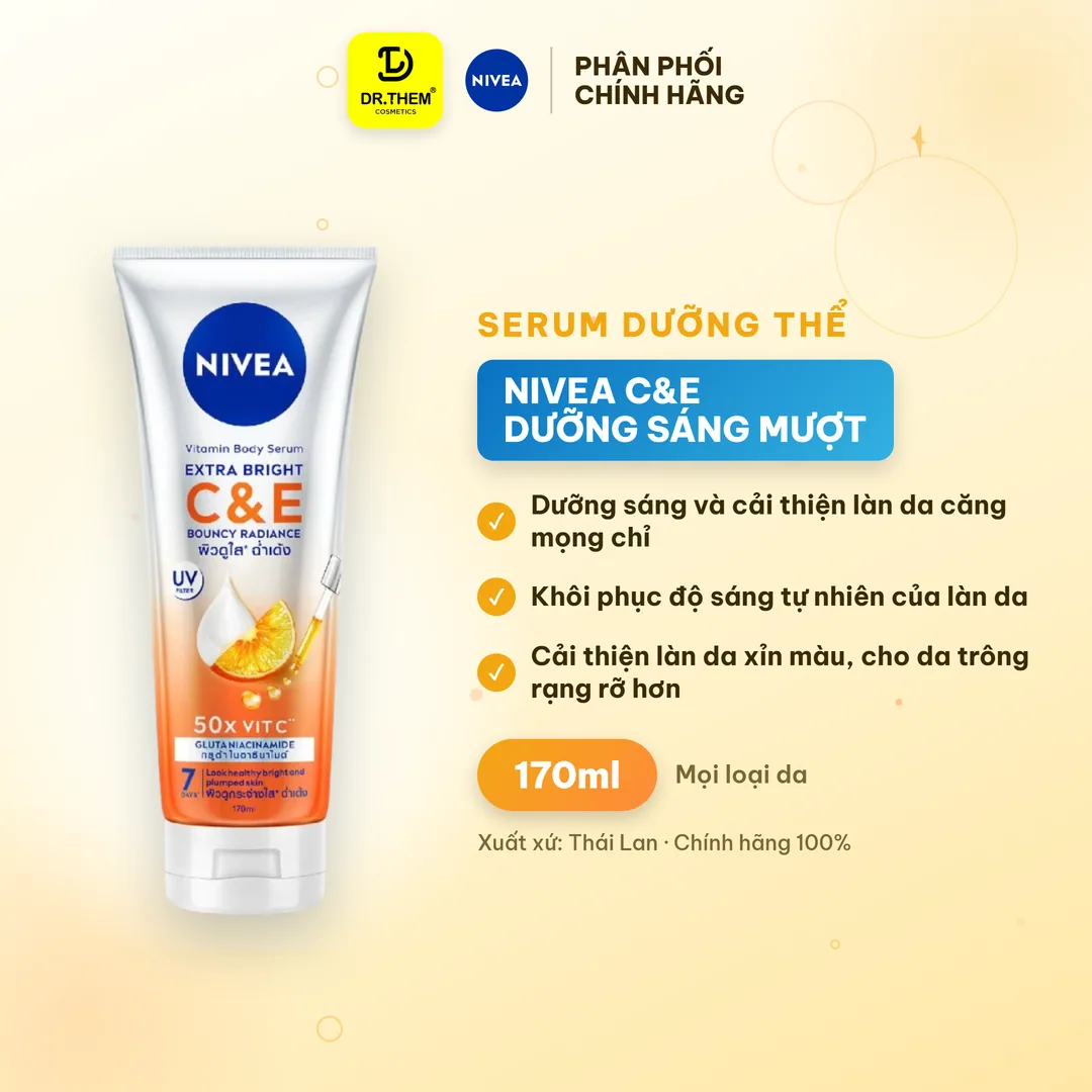 Serum Dưỡng Thể NIVEA Vitamin C&E Dưỡng Sáng Mượt Da Căng Mọng Sau 7 Ngày Với Glutathione 170ml