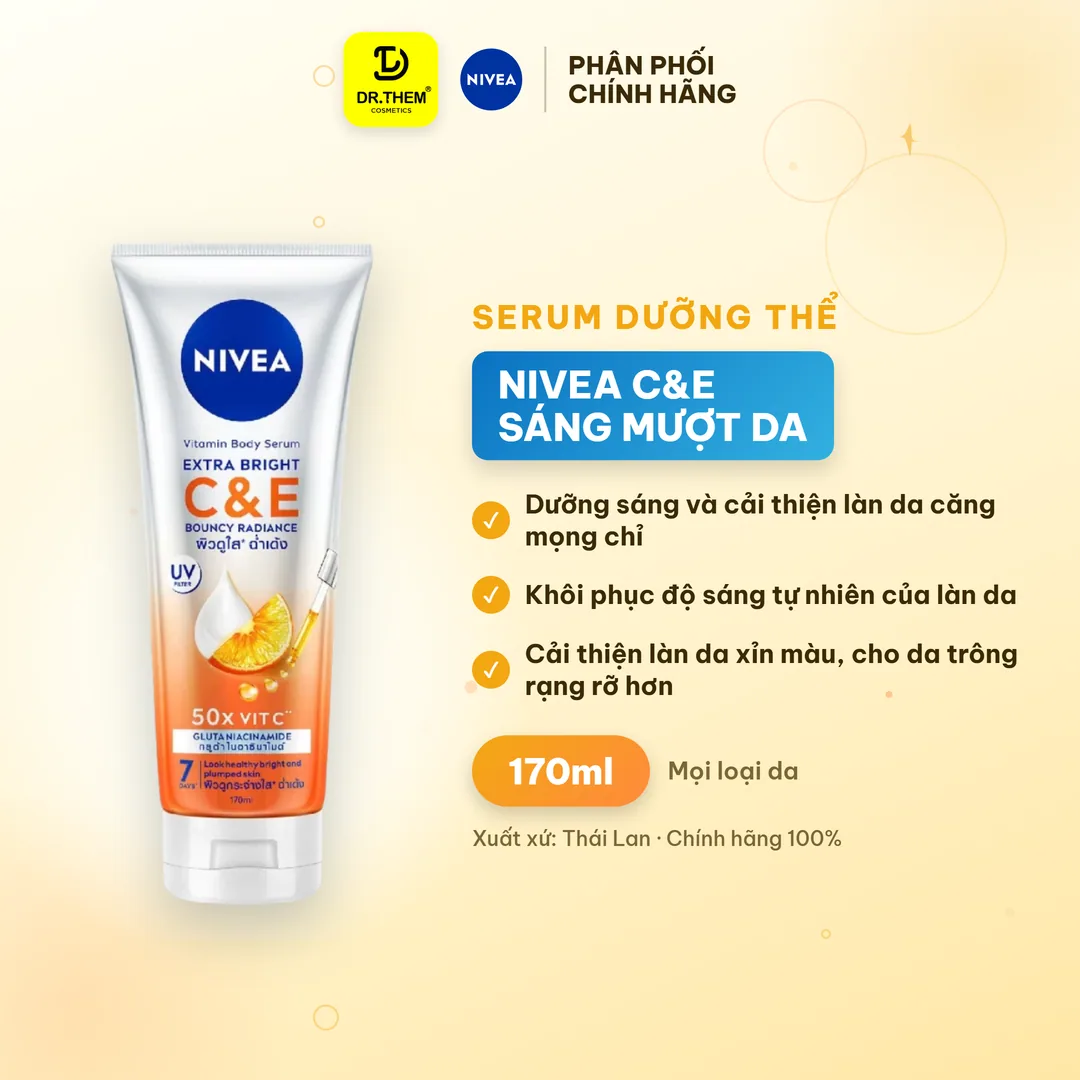 Serum Dưỡng Thể NIVEA Vitamin C&E Dưỡng Sáng Mượt Da Căng Mọng Sau 7 Ngày Với Glutathione 170ml