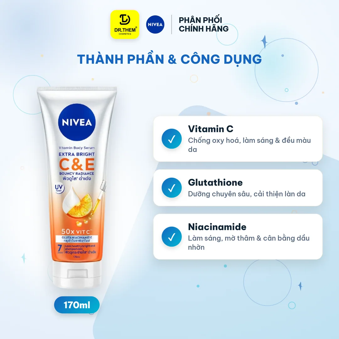 Serum Dưỡng Thể NIVEA Vitamin C&E Dưỡng Sáng Mượt Da Căng Mọng Sau 7 Ngày Với Glutathione 170ml 7