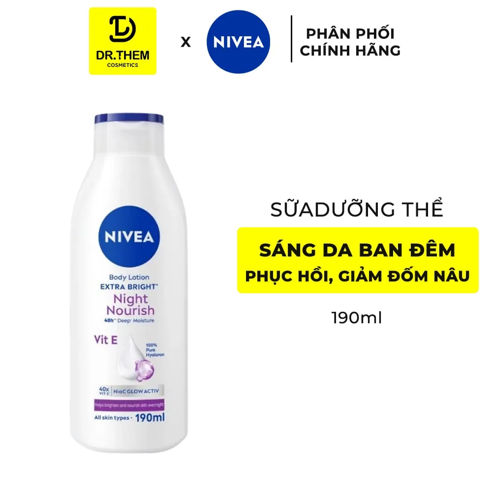 Sữa Dưỡng Thể NIVEA Extra Bright Dưỡng Sáng Và Phục Hồi Ban Đêm Với NiaC Glow Active Cho Mọi Loại Da 190ml