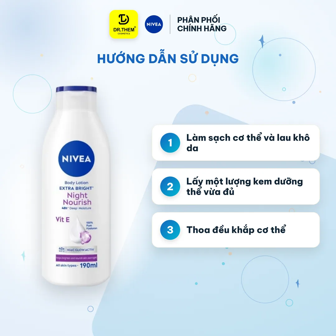 Sữa Dưỡng Thể NIVEA Extra Bright Dưỡng Sáng Và Phục Hồi Ban Đêm Với NiaC Glow Active Cho Mọi Loại Da 190ml 7