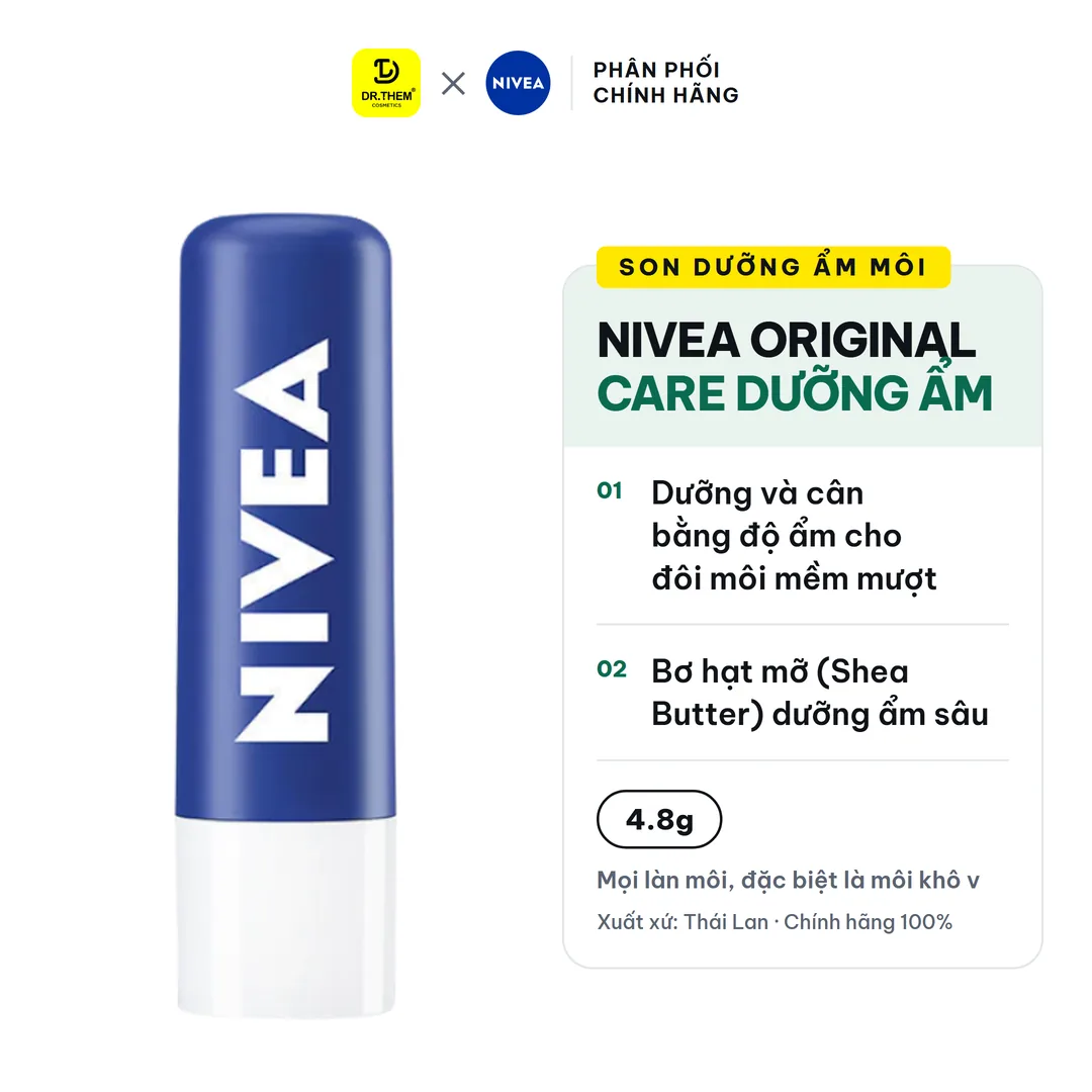 Son Dưỡng Ẩm Môi NIVEA Original Care Dưỡng Ẩm Chuyên Sâu Phục Hồi Môi Khô Không Chứa Chì 4.8g