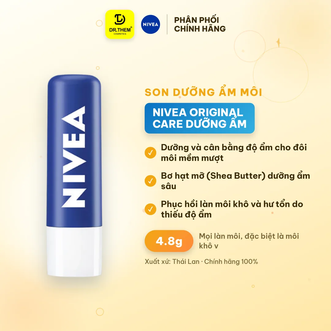 Son Dưỡng Ẩm Môi NIVEA Original Care Dưỡng Ẩm Chuyên Sâu Phục Hồi Môi Khô Không Chứa Chì 4.8g