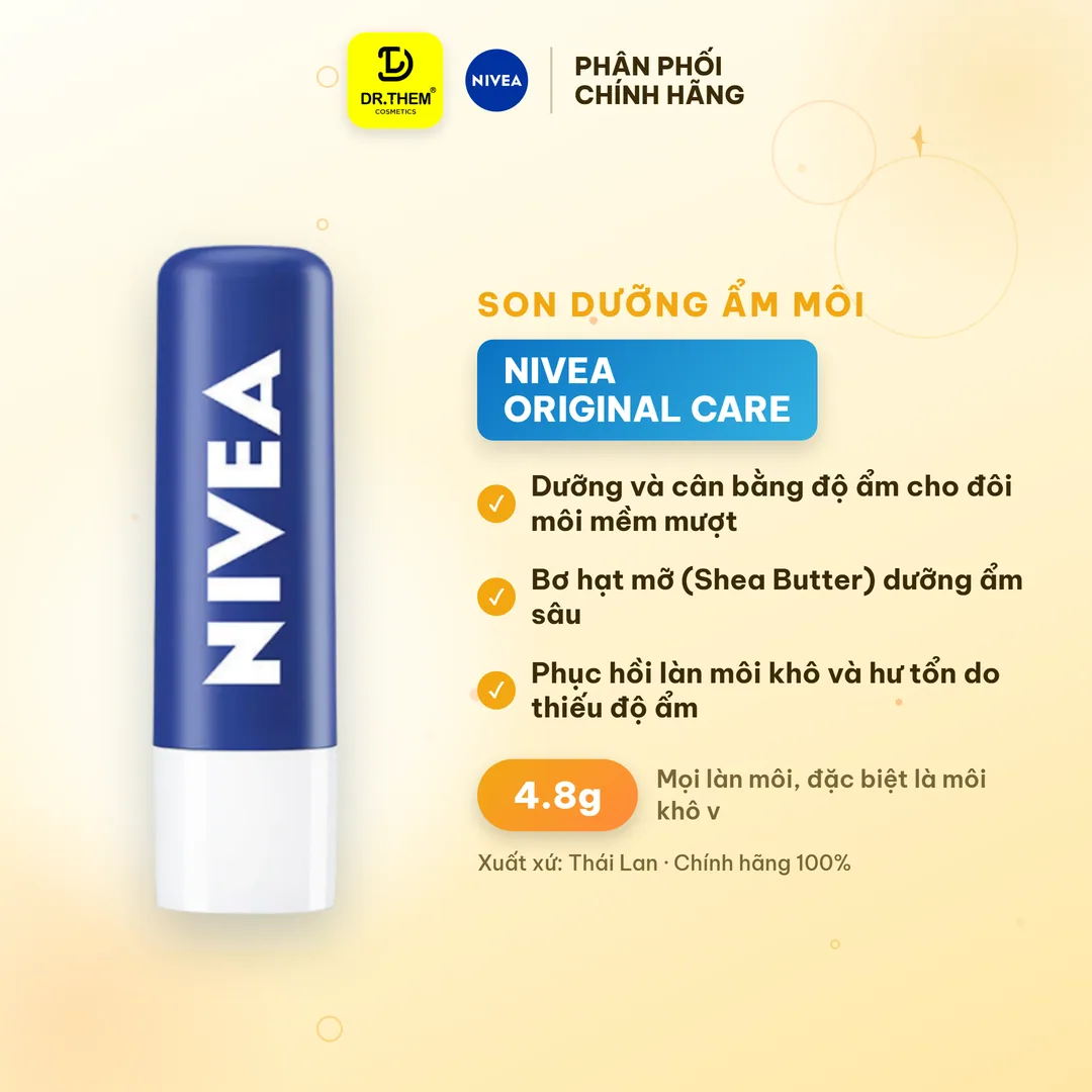 Son Dưỡng Ẩm Môi NIVEA Original Care Dưỡng Ẩm Chuyên Sâu Phục Hồi Môi Khô Không Chứa Chì 4.8g