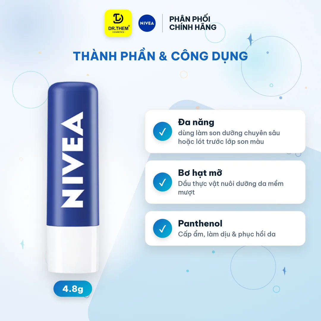 Son Dưỡng Ẩm Môi NIVEA Original Care Dưỡng Ẩm Chuyên Sâu Phục Hồi Môi Khô Không Chứa Chì 4.8g 5