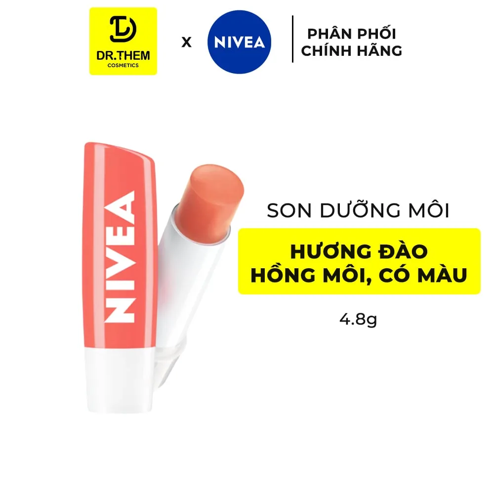 Son Dưỡng Môi Có Màu NIVEA Peach Shine Sắc Cam Hương Đào Dưỡng Ẩm 24 Giờ Cho Môi Mềm Mọng Ửng Hồng 4.8g