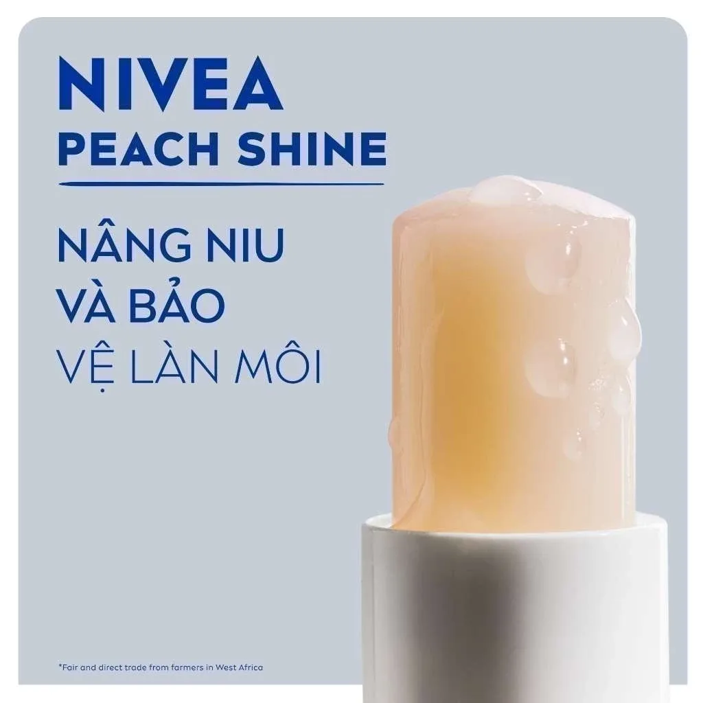 Son Dưỡng Môi Có Màu NIVEA Peach Shine Sắc Cam Hương Đào Dưỡng Ẩm 24 Giờ Cho Môi Mềm Mọng Ửng Hồng 4.8g 4