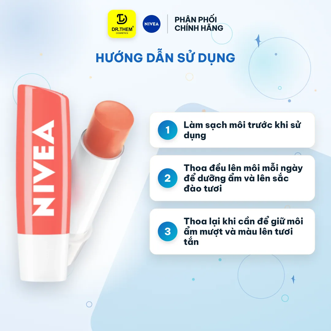 Son Dưỡng Môi Có Màu NIVEA Peach Shine Sắc Cam Hương Đào Dưỡng Ẩm 24 Giờ Cho Môi Mềm Mọng Ửng Hồng 4.8g 7
