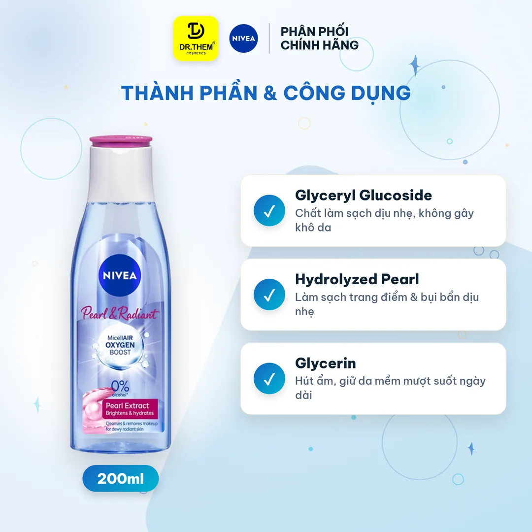 Nước Tẩy Trang Nivea Pearl Radiant Micellar Water Làm Sạch Sâu Dưỡng Sáng Da 200ml 2
