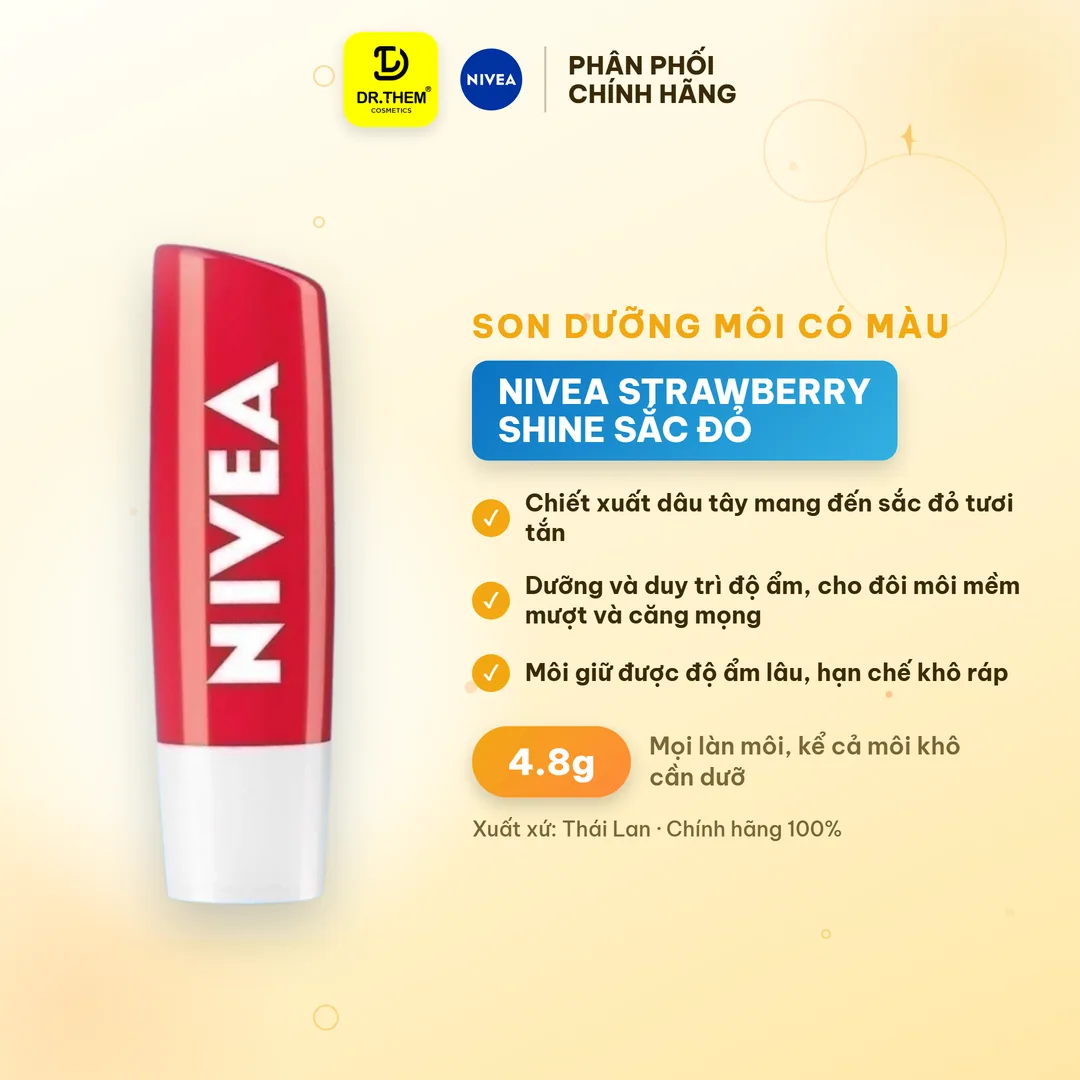 Son Dưỡng Môi Có Màu NIVEA Strawberry Shine Sắc Đỏ Dâu Tây Dưỡng Ẩm Hồng Môi Không Chứa Chì 4.8g