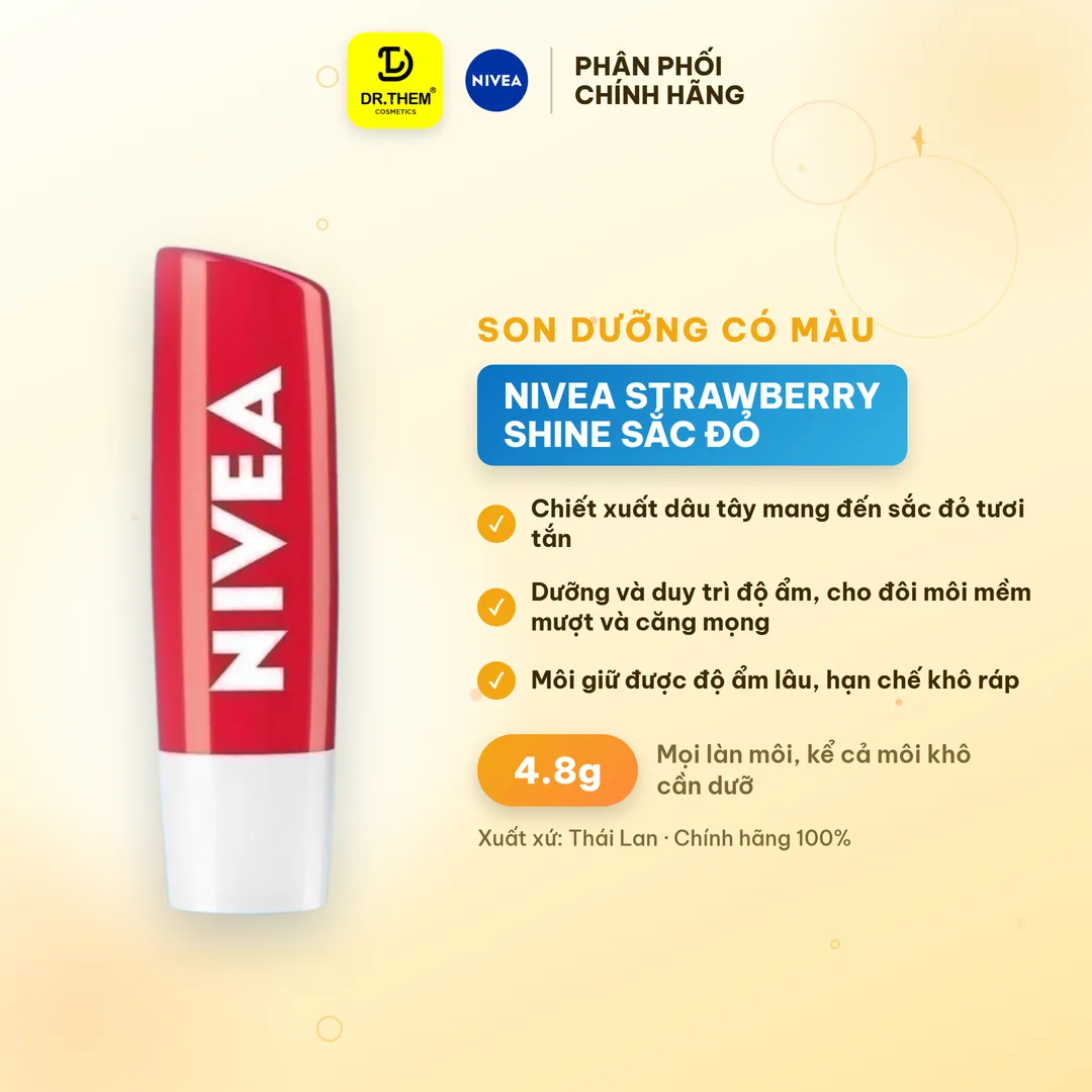 Son Dưỡng Môi Có Màu NIVEA Strawberry Shine Sắc Đỏ Dâu Tây Dưỡng Ẩm Hồng Môi Không Chứa Chì 4.8g