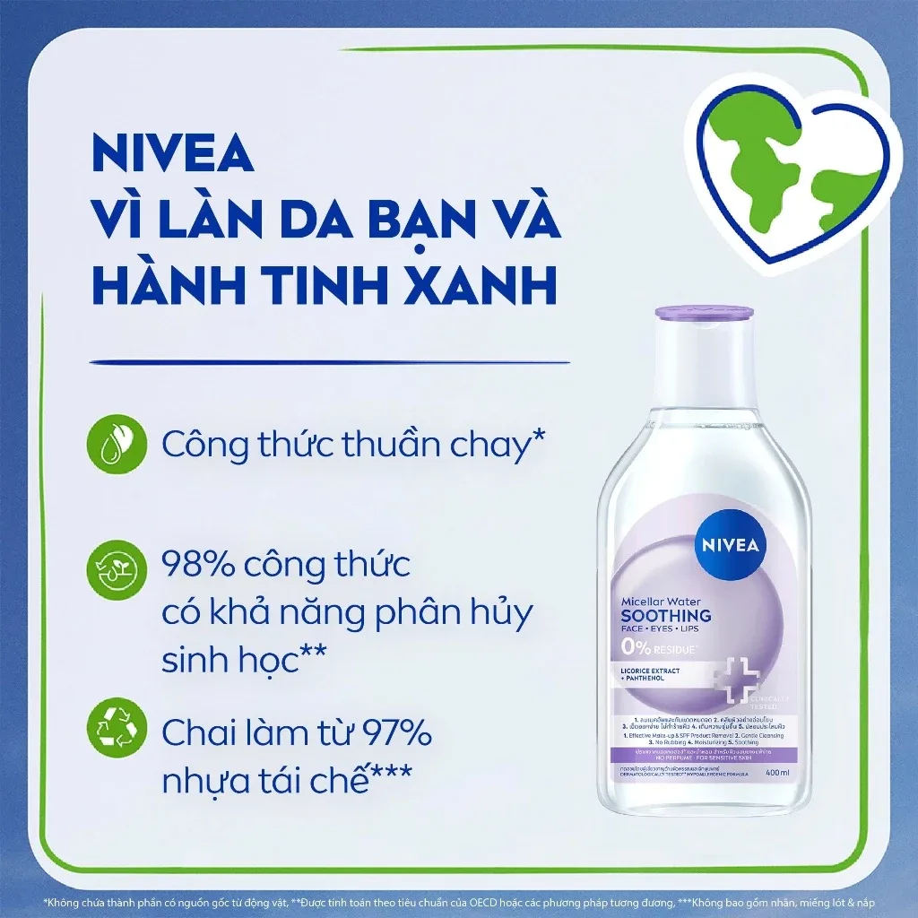 Nước Tẩy Trang NIVEA Soothing Micellar Water Làm Dịu Da Giảm Khô Mẩn Đỏ Kích Ứng Cho Da Nhạy Cảm 400ml 6